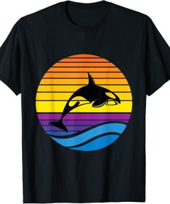 Vintage Orca Sunset Retro Sun Colorful Silhouette Sea Wave T-Shirt