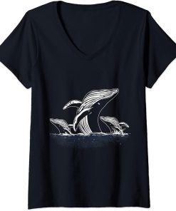 Womens Sea Ocean Animal Waves Orca V-Neck T-Shirt