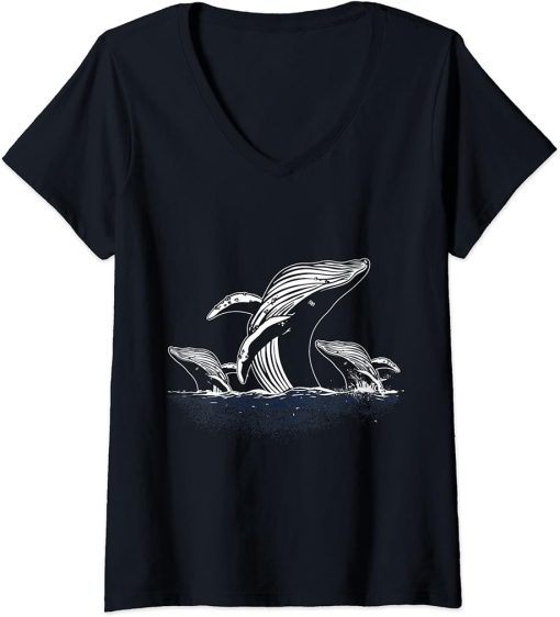 Womens Sea Ocean Animal Waves Orca V-Neck T-Shirt