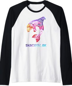 Skagway Alaska PNW Native American Indian Orca Killer Whale Raglan Baseball Tee