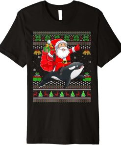 Ugly Xmas Funny Santa Claus Riding Orca Fish Christmas Premium T-Shirt