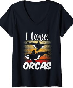 Womens I Love Orcas Sea Protect Whale Orca V-Neck T-Shirt