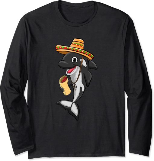 Burrito Food Love Killer Whale Orca Lover Animal Womens Long Sleeve T-Shirt