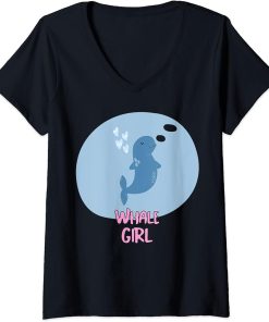 Womens Whale Girl Orca Cute Whale Lover V-Neck T-Shirt