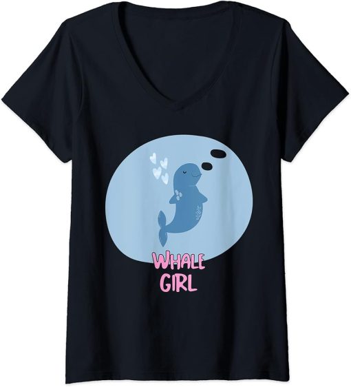 Womens Whale Girl Orca Cute Whale Lover V-Neck T-Shirt