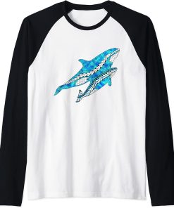 Tribal Orca Killer Whale and Baby Whale Ocean Animals Raglan Baseball Tee